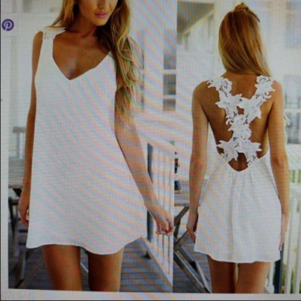 Spring or Summer Hot Style White Backless Lace Sleeveless Dress